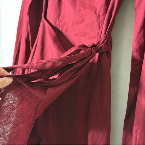 Princess Polly Villa‎ Mini Dress Burgundy Wrap Tie Square Neck Ruffle Hem Size 4 - Picture 6 of 11